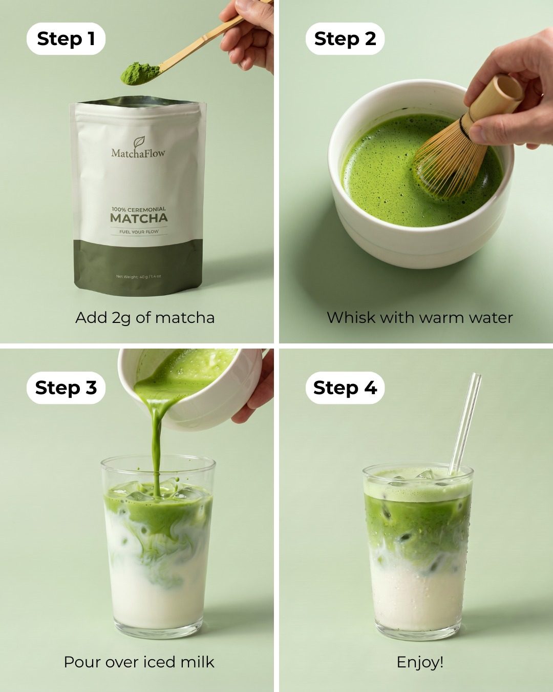 How to make an iced matcha latte in four steps